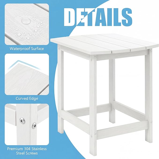 Tangkula Outdoor Side Table, Weather Resistant Adirondack Table, Outdoor Indoor Chairside End Tables, Waterproof HDPE, for Patio Poolside Porch Backyard, Easy Assembly, 19 x 14.5 x 18 Inch (2, White)