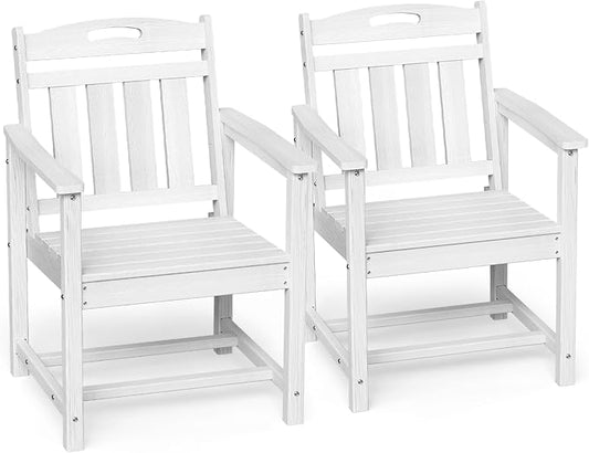 Ciokea HDPE Outdoor Patio Dining Chairs Set of 2, All-Weather Porch Chair with Wide Seat, Durable Outdoor Furniture for Backyard, Garden, Lawn & Poolside, White