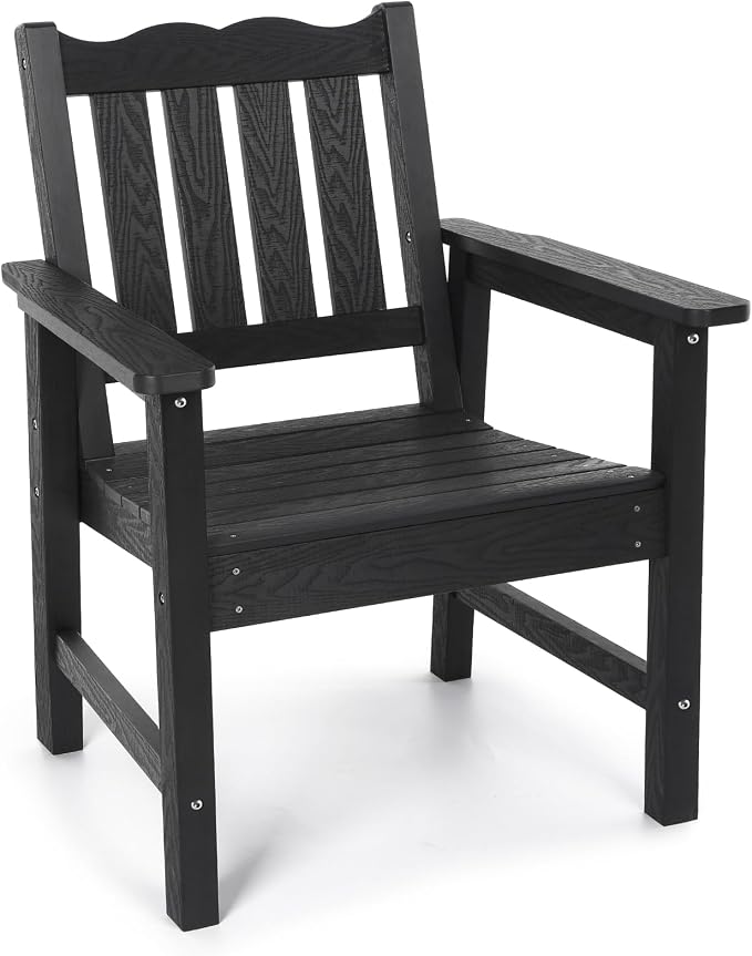 Stoog All-Weather Outdoor Chairs, Patio Dining Chair with Curved Backrest, 400 lbs Support Patio Chair, Black