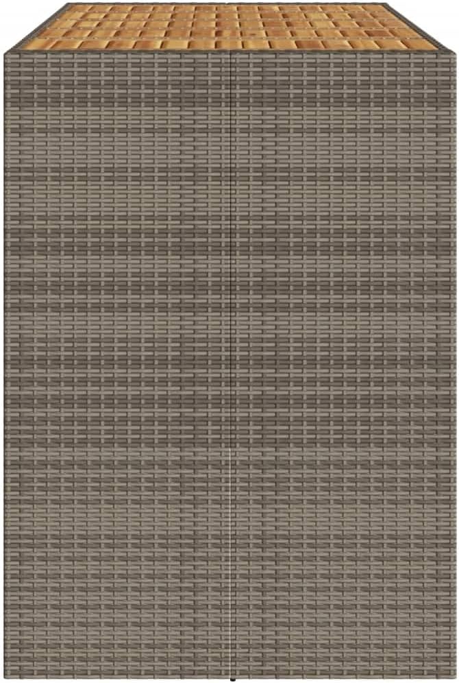 72.8 Inch Outdoor Bar Table Grey Rectangular Synthetic Rattan with Acacia Wood Top for Patio Garden Terrace Cocktail and Dining Furniture