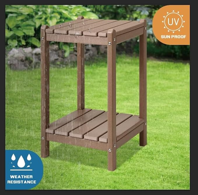 LZRS 24" Double Adirondack Outdoor Side Table, Pool Composite Patio Table,HDPE End Tables for Backyard,Pool, Indoor Companion, Easy Maintenance & Weather Resistant(Weathered Wood)