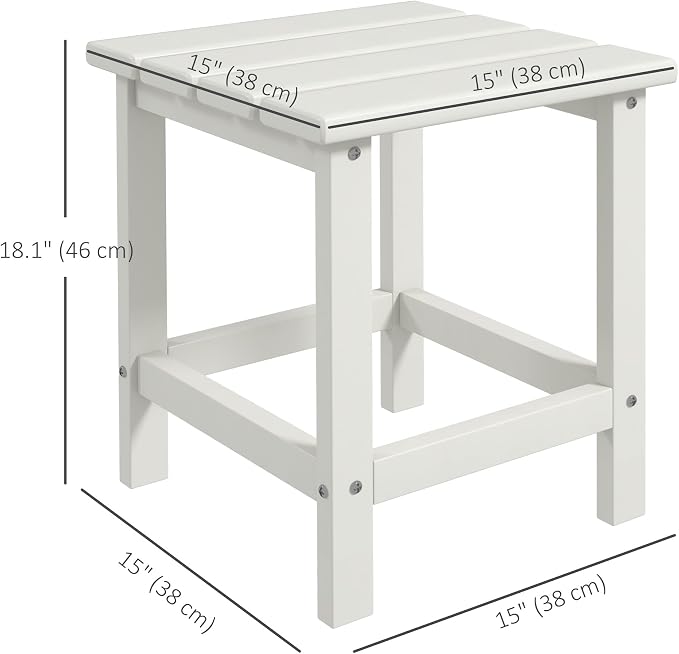 Outsunny Adirondack Side Table, Square Patio End Table, Weather Resistant 15" Outdoor HDPE Table for Porch, Pool, Balcony, White