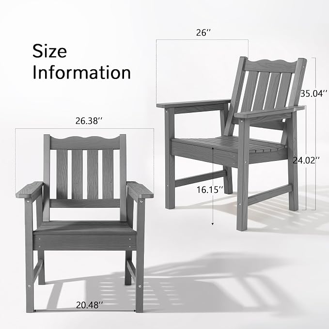 Stoog All-Weather Outdoor & Garden Chair, Patio Dining Chairs with 400 lbs Weight Capacity, Curveback Patio Chair for Backyard, Porch, Pool and Deck, Grey