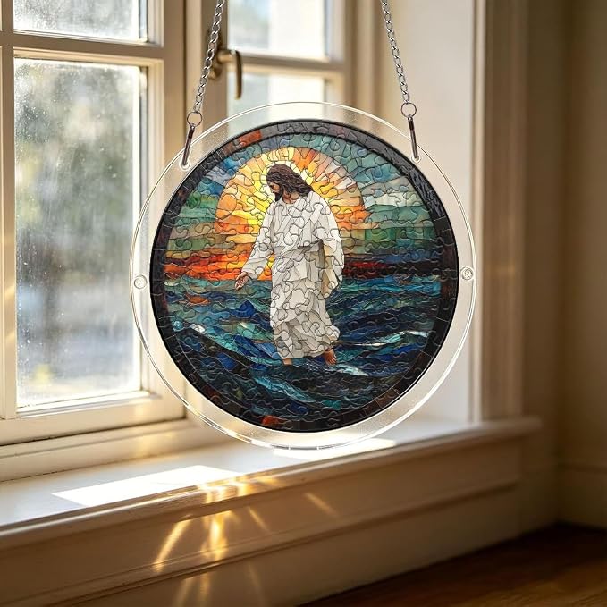 Acrylic Puzzle Suncatcher, Jesus Stained Glass Sun Catcher, Jigsaw Puzzles Home Garden Decor, Creative Mothers Day and Birthdays Gifts for Mom, Wife, Sisters, 7.87 Inch