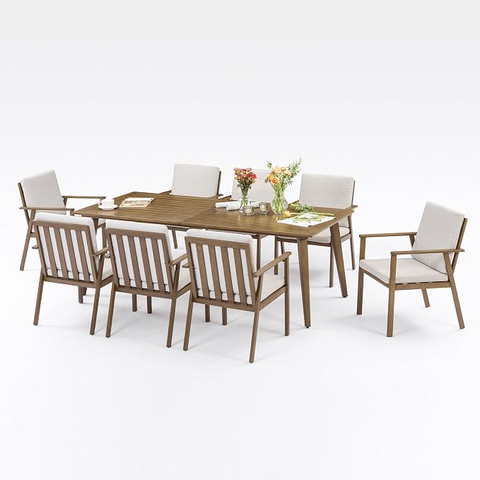 9 Pieces Never-Rust Aluminum Patio Dining Set, Outdoor Dining Set for 8, Outdoor Dining Table and Chairs Set with Cushions, Patio Furniture Set for Deck, Garden, Poolside, Teak