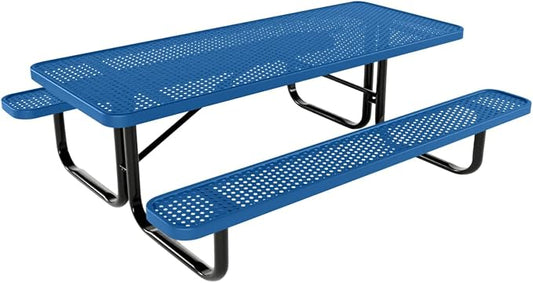 COATEDOUTDOORFURNITURE Heavy-Duty Portable Outdoor Kids Table, Punched Steel Kids Picnic Table, Commercial-Grade Picnic Table, Made in America (6ft Rectangular, Childrens, Textured Light Blue)