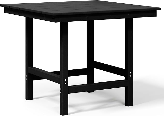 Costaelm Outdoor Patio Table, Outdoor Dining Table for 4, Weather Resistant Square Patio Table with Umbrella Hole for Garden, Poolside, Porch, Black
