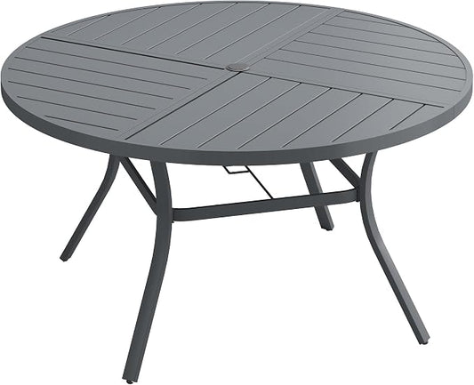 VICLLAX 53" Round Outdoor Table, Patio Dining Table for 8 with Umbrella Hole for Garden Lawn Deck Backyard, Dark Grey