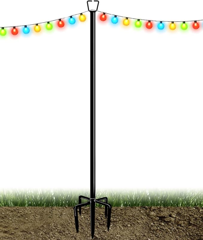 Queension 10FT Plug Floor String Light Poles for Outdoor String Lights for Garden, Backyard, Patio Lighting Stand for Parties, Bistro & Weddings, 1 Pack | for Garden, Backyard, Patio Lighting Stand for Parties, Bistro & Weddings