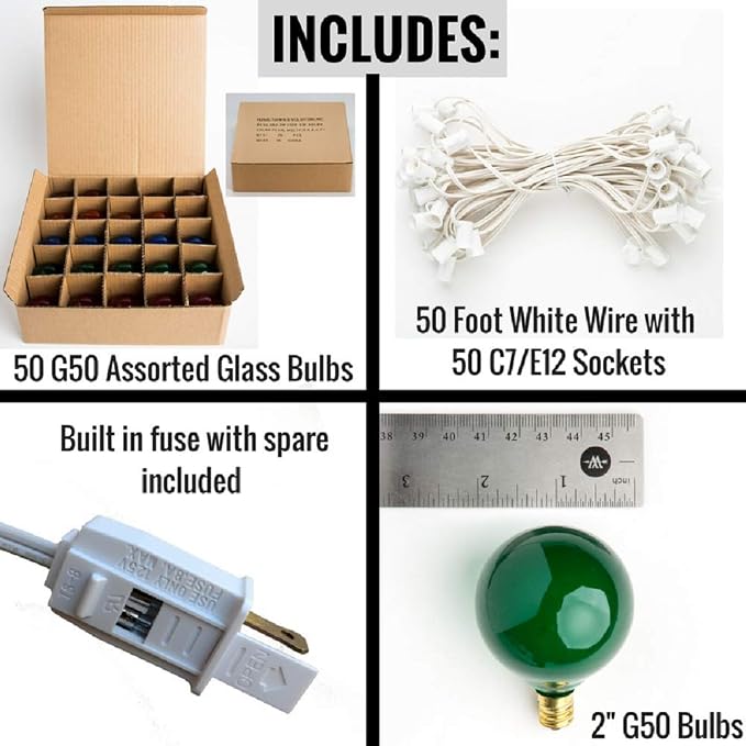 G50 Assorted Satin Pearl 2 Inch Globe String Lights (White Wire - 50 Foot)