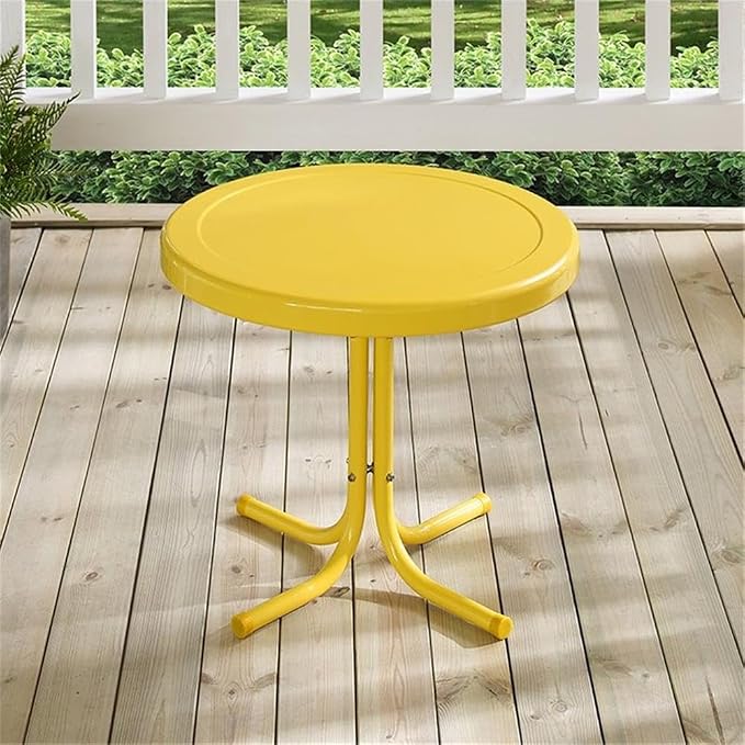 Pemberly Row Modern Metal Patio End Table, Bright Yellow Gloss Finish, 22 in x 22 in x 18.9 in, Sturdy Weatherproof Steel, Powder-Coated Outdoor Porch or Balcony Accent Table