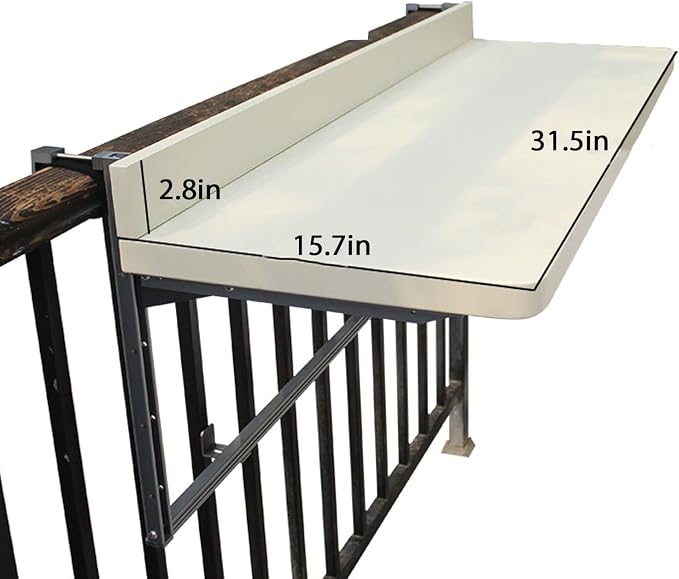 Outdoor Side Tables Rail Hanging Outdoor Folding Balcony Shelf 32 40in Folding Deck Table 5 Height Adjustable Space Saving Floating Better Bench for Patio Indoor Garden(White,31.5x15.7in)
