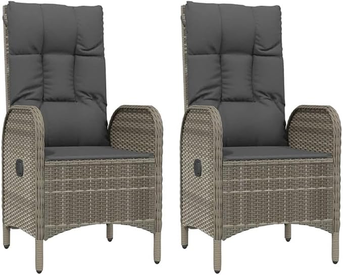 BOWERY HILL 5-Piece Patio Dining Set, Black and Gray, Powder-Coated Steel Frame, PE Rattan with Cushions, Reclining Chairs, Weatherproof Outdoor Furniture for Garden, Terrace or Patio Dining