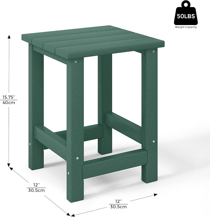 Costaelm Kids Outdoor End Table, Small Patio Table, Outdoor Side Table Porch Table Adirondack Patio Side Table for Outside, Pool, Porch, Garden, Dark Green