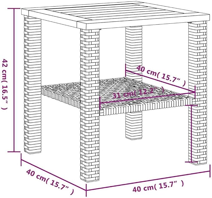 vidaXL Patio Table, Outdoor Coffee Table, Patio Furniture, Square Garden Table with Wooden Top for Lawn Backyard, Gray Poly Rattan Acacia Wood
