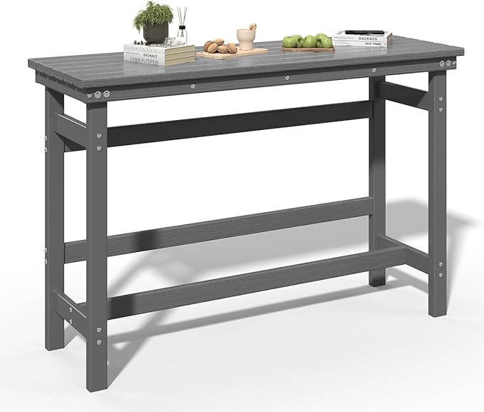 Sundale Outdoor Bar Table, 41 Inch Height Adirondack Rectangle Bar Table, All Weather Patio Bar Counter Height Table for Outside Backyard Balcony Poolside (Grey)