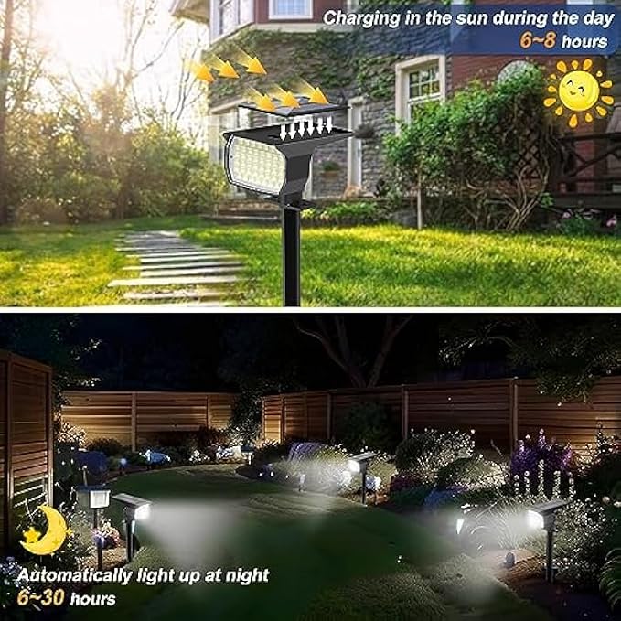 Solar Spot Lights Outdoor Waterproof 6 Pack Landscape Spotlight Cool White | Waterproof IP65, 46 LEDs, 3 Modes Auto On/Off WENATY Solar Powered Flood Lights for Outside Pathway, Yard, Garden, Walkway