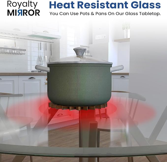 Royalty 54" Inch Round Tempered Glass Table Top – Clear Table Top Glass – Useful for Replacement, Tabletop Protector, Patio, Dining, Coffee, Desks - 1/4" Thick Flat Polished Edge