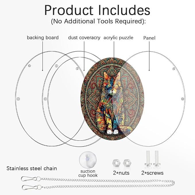 Acrylic Puzzle Suncatcher, Colorful Cat Sun Catcher Jigsaw Puzzle Window Hanging, Acrylic Puzzles Kit Home Garden Decor, Mothers Day and Birthday Gifts for Mom, Wife, Sisters, 7.87 inch