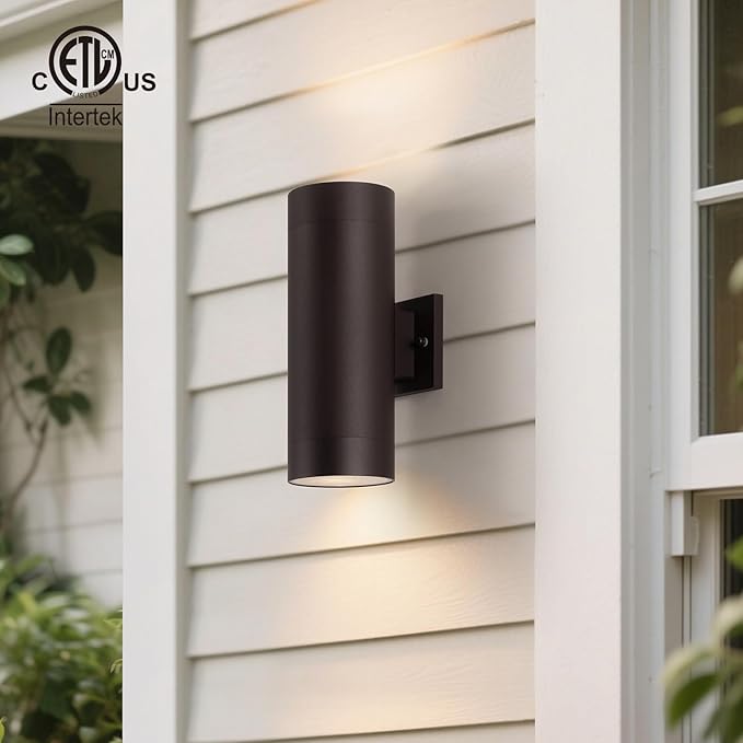 mirrea 12" Modern Outdoor Porch Light 2 Lights, 2 Pack, Oil Rubbed Bronze | Aluminum cylinder exterior fixtures, tempered glass cover, waterproof wall sconce & patio light for outdoor use.
