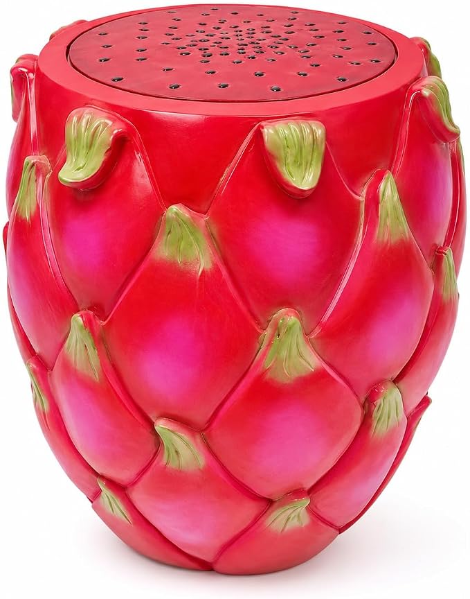 13.4" Dragonfruit Outdoor Garden Stool, Funky Fruit Side Table Indoor, Vibrant Table Home Decor Plant Stand Garden Indoor Outdoor Decorations