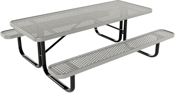 COATEDOUTDOORFURNITURE Heavy-Duty Portable Outdoor Kids Table, Punched Steel Kids Picnic Table, Commercial-Grade Picnic Table, Made in America (6ft Rectangular, Childrens, Textured Grey)