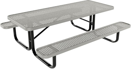 COATEDOUTDOORFURNITURE Heavy-Duty Portable Outdoor Kids Table, Punched Steel Kids Picnic Table, Commercial-Grade Picnic Table, Made in America (6ft Rectangular, Childrens, Gray)