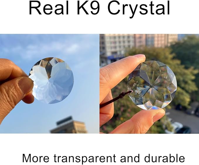 2PCS Circle Crystal Suncatcher Prisms for Windows (Circle Clear) | Clear, K9 Glass, Rainbow Maker, with Hooks & Cord