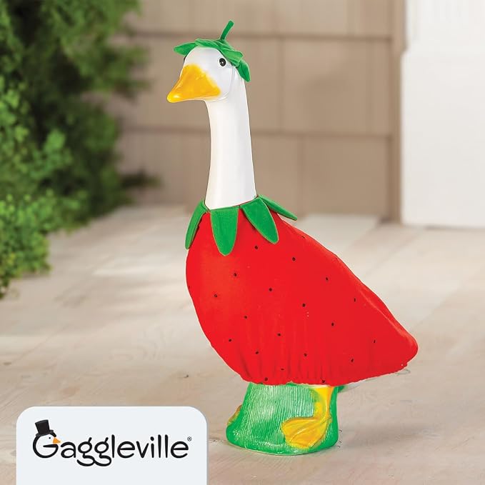 Gaggleville Strawberry Goose Outfit, Fits Large 23" H Statue, by Fox | Valley Traders