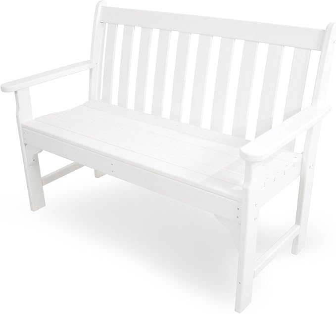 POLYWOOD GNB48WH Vineyard 48" Bench, White & ECT18WH Long Island 18" Side Table, White