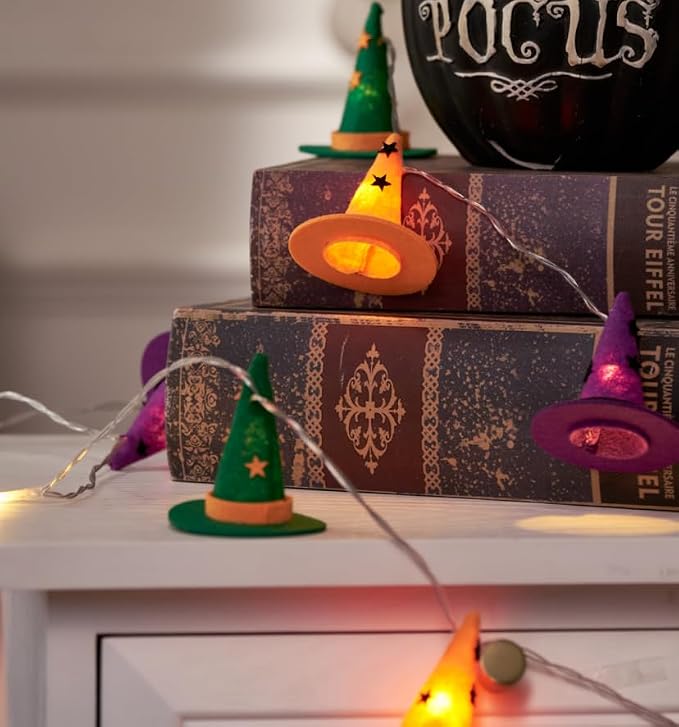 Halloween String Lights, 9.8FT 20 LED Halloween Fairy Light Decor | Orange Purple Black Green Halloween Spooky Witch Hat Lights – Battery Operated (Not Included), Spooky Halloween Party Decor