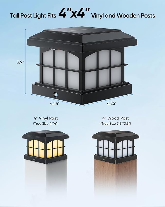RGBCW Solar Post Cap Lights 12-Pack, 9 Colors 3 Modes Fence Cap Lights, Bright Solar Outdoor Waterproof LED Deck Lighting for Fence Garden Deck Patio Porch Decor 4x4 Vinyl/Wood, Black