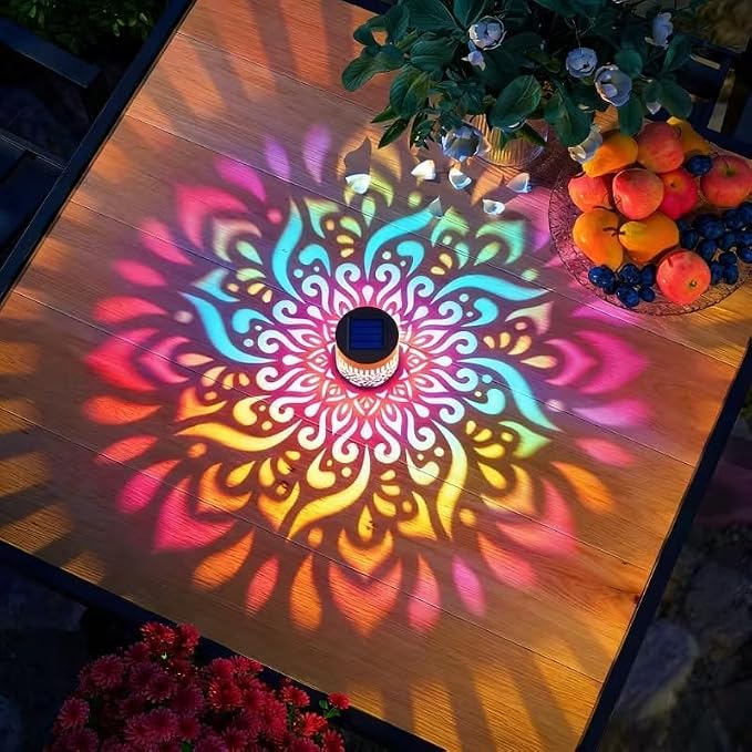 Solar Mandala Lights Outdoor Wall, 7-Color Changing Decorative Solar Mandala Lights, Waterproof Metal Fence Lights for Garden Post Patio Backyard Decor