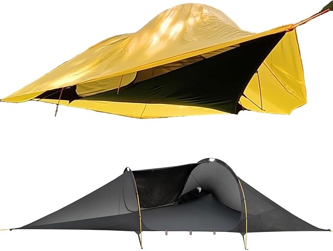 OVARIA Outdoor Camping Hammock Tent, Large Triangle Hammocks for 1-3 Persons-Portable Camping Mosquito Net for Outside, Hiking Travel(Yellow)