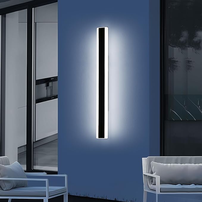 39.3inch Modern Outdoor Wall Light, Black Outside LED Long Wall Sconce, 6000K Cold White, 36W, IP65 Waterproof, Wall Mount Linear Exterior Lighting Fixture for House, Garage, Porch, Garden
