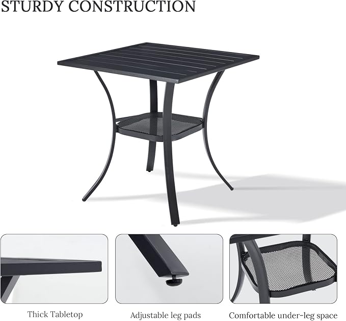 VICLLAX Small Square Outdoor Patio Table, All Weather Metal Outdoor Dining for Lawn Garden