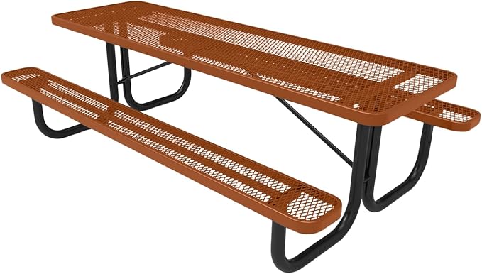 COATEDOUTDOORFURNITURE Heavy-Duty Portable Outdoor Picnic Table, Thermoplastic Coated Expanded Metal Commercial-Grade Patio Dining Furniture Made in America (8ft Rectangular, Textured Copper)