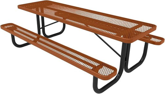 COATEDOUTDOORFURNITURE Heavy-Duty Portable Outdoor Picnic Table, Thermoplastic Coated Expanded Metal Commercial-Grade Patio Dining Furniture Made in America (8ft Rectangular, Textured Copper)