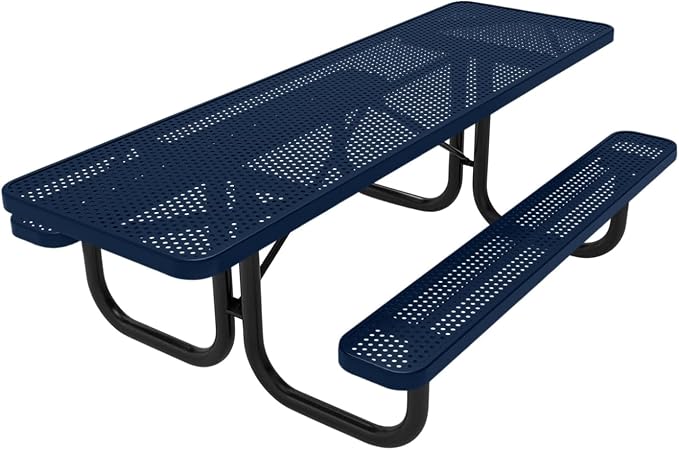 COATEDOUTDOORFURNITURE T8H2-P-TXTDBL Heavy Duty Rectangular Portable Picnic Table Handicap Accessible on Both Ends, 8 Ft, Textured Dark Blue, Made in America