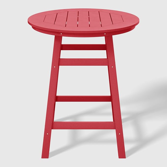 WestinTrends Outdoor 35" HDPE Round Patio Counter Height Bar Table, Red