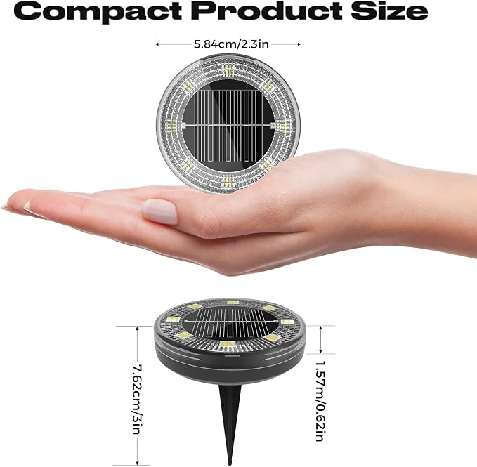Mini Solar Ground Lights, 2 Pack Flat Solar Disc Lights Outdoor Waterproof, 2.3 Inch Small Solar Garden Lights Landscape Lighting for Outside Pathway Garden Yard Lawn Walkway,Warm White