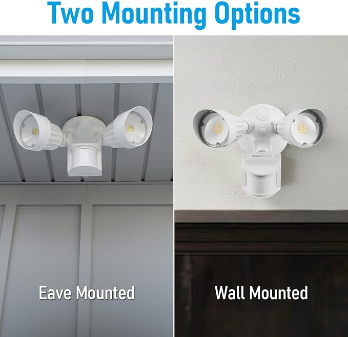 LEONLITE 3CCT Motion Sensor Security Lights Dusk to Dawn IP65 White | LED Motion Detector Flood Light Outdoor, 3000K4000K5000K Selectable, ETL Listed, Adjustable Heads, Aluminum, Waterproof