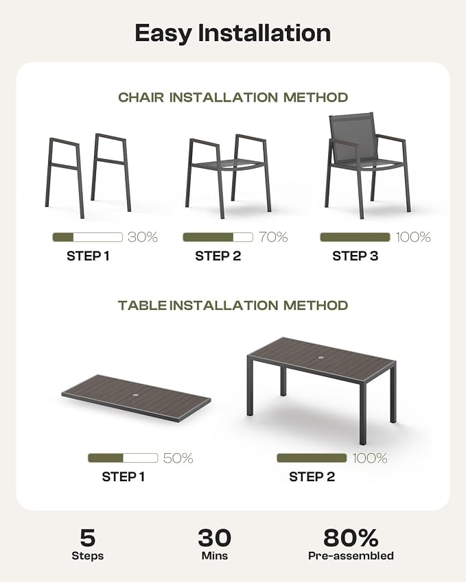Outdoor Dining Set for 8, Aluminum Patio Table and Chairs Set, 10-Piece All Weather Patio Dining Furniture Set with Umbrella Hole for Backyard, Deck, Poolside (Charcoal)