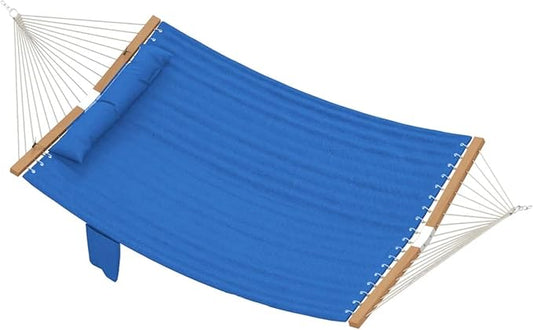 11FT Hammock Without Stand for Outside, Large Patio Hammock with Removable Headrest & Side Pocket, Two Person Hammock with Spreader Bars for Garden, Balconies, 440LBS Capacity (Navy Blue)