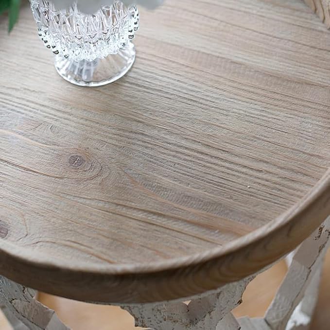 Patio Outdoor Round Side Table Rustic Farmhouse Circle End Table for Living Room Distressed White