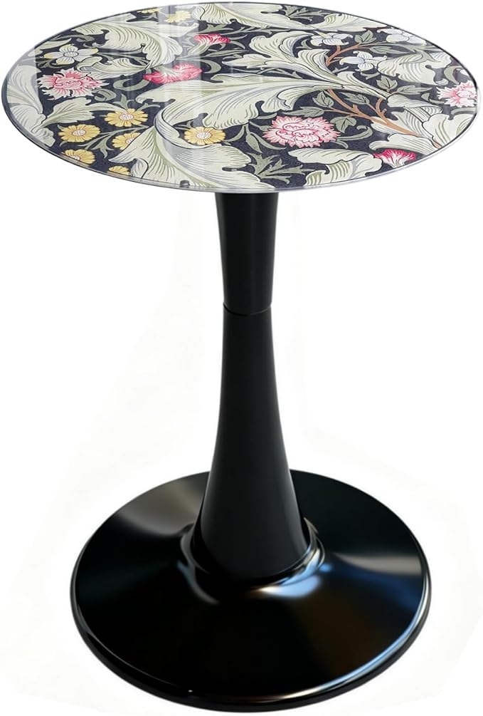Gesodant 13.4" Outdoor Side Table, Round Patio Bistro Table with Boho Tempered Glass Top, Waterproof Rust-Proof Base, Small Plant Stand for Balcony, Garden, Deck, 21.6" H (William Morris)