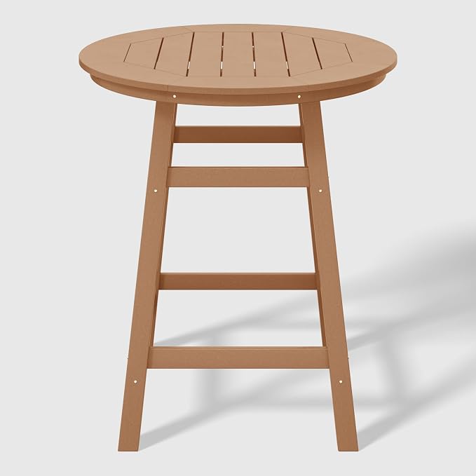 WestinTrends Outdoor 35" HDPE Round Patio Counter Height Bar Table, Teak