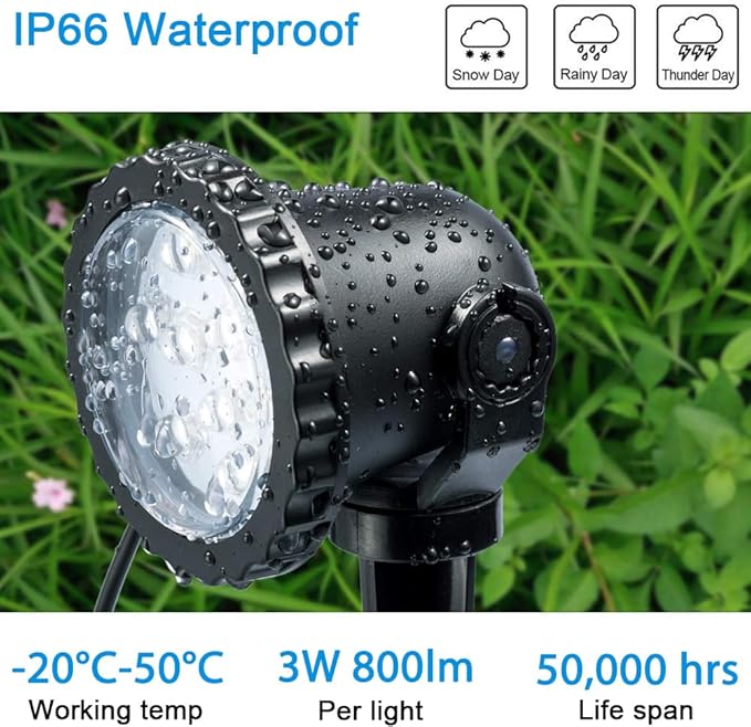 Spotlights Outdoor, RGB Color Changing Landscape Lights 12W 800lm 120V Plug in LED Spot Lights with Remote, IP66 Waterproof Outdoor Lights for Tree Yard House Flag Garden, 46.5ft Cord, 4 Pack
