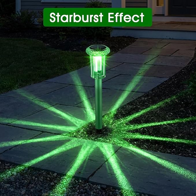 Eyrosa Solar Outdoor Lights, 10 Pack Solar Pathway Lights Outdoor Waterproof, Stainless Steel Stake Lighting for Garden Yard Path Walkway Driveway Patio Lawn Outside Décor,Green