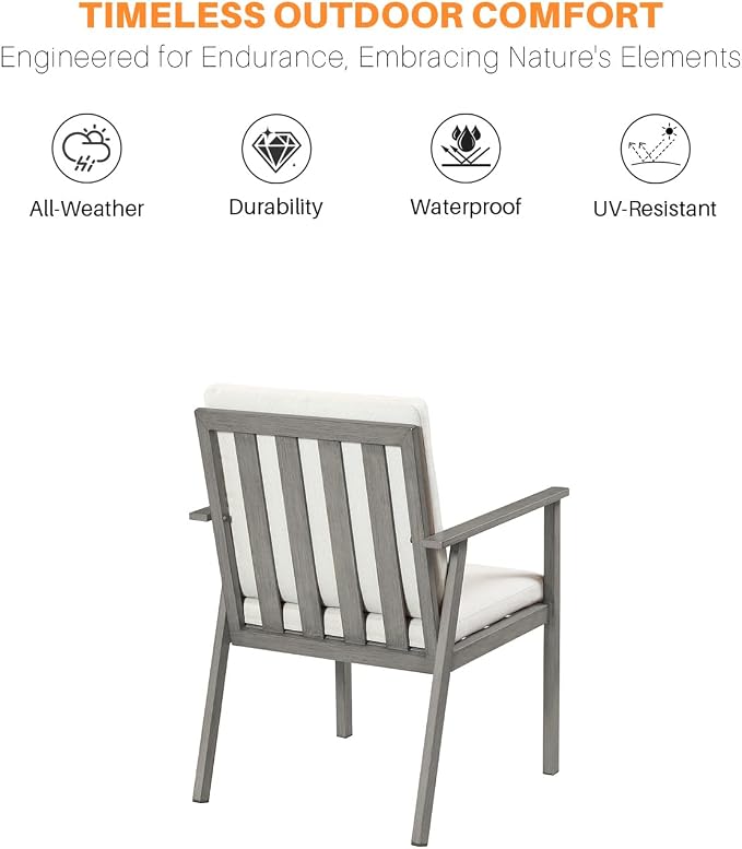 Never-Rust Outdoor Patio Dining Chairs, 4 Pieces Outdoor Aluminum Dining Chairs with Thickened Cushions, Patio Dining Furniture Chairs Set for Garden, Decks, Porch, Pool, Limed Oak